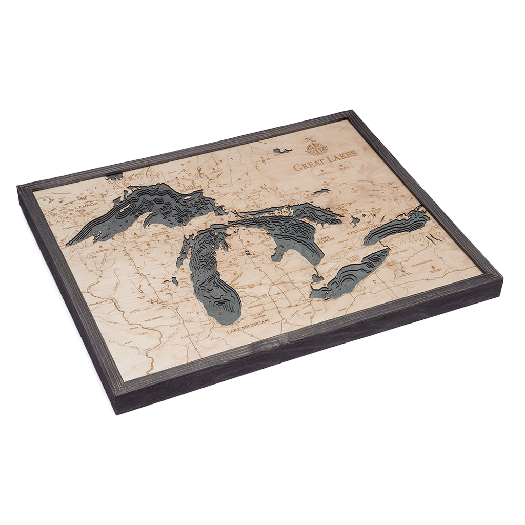 Great Lakes 3-D Nautical Wood Chart, Large, 24.5" x 31"