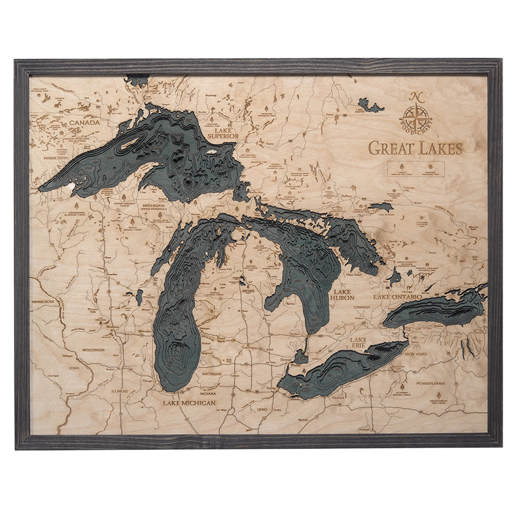 Great Lakes 3-D Nautical Wood Chart, Large, 24.5" x 31"