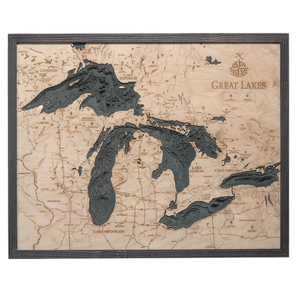 Great Lakes 3-D Nautical Wood Chart, Large, 24.5" x 31"