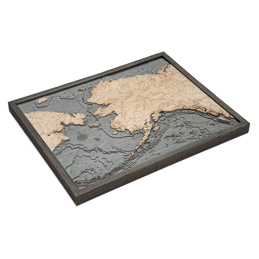 Alaska 3-D Nautical Wood Chart, Large, 24.5" x 31"