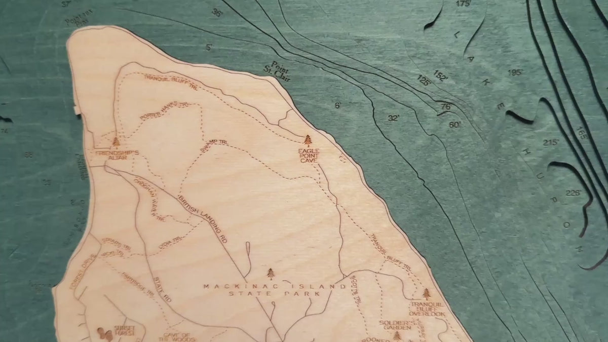 Mackinac Island, Michigan 3-D Nautical Wood Chart, Small, 16" x 20"