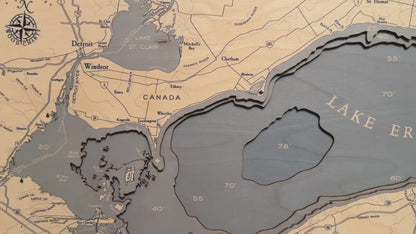 Lake Erie, UV Nautical Wood Chart, Medium, 13.5" x 31"
