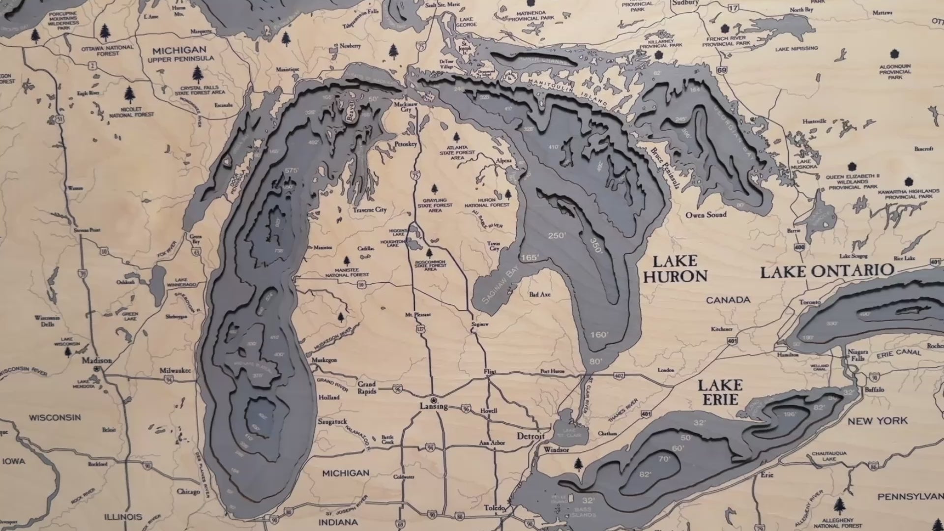 Great Lakes UV Nautical Wood Chart, Large, 24.5" x 31"