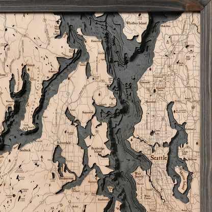 Puget Sound, Washington 3-D Nautical Wood Chart, Large, 24.5" x 31"