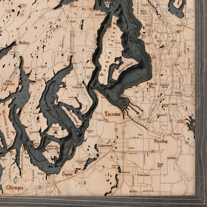 Puget Sound, Washington 3-D Nautical Wood Chart, Large, 24.5" x 31"
