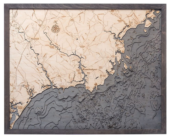 Kennebunkport Maine Coast 3-D Nautical Wood Chart, Large, 24.5" x 31"