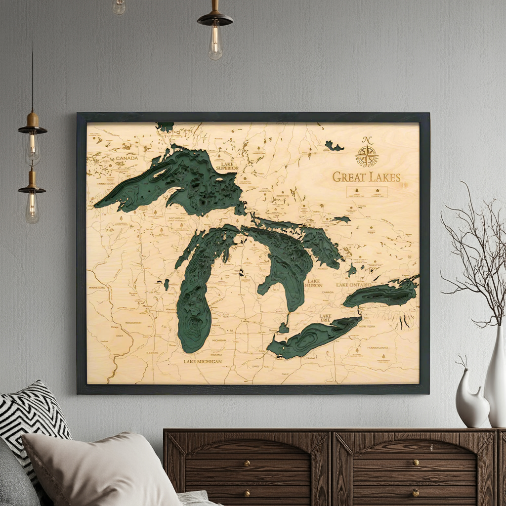 Great Lakes 3-D Nautical Wood Chart, Large, 24.5" x 31"
