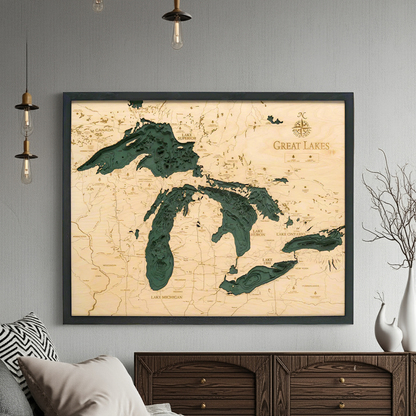 Great Lakes 3-D Nautical Wood Chart, Large, 24.5" x 31"