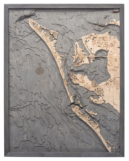 Anna Maria Island, Florida 3-D Nautical Wood Chart, Large, 24.5" x 31"
