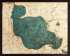 Houghton Lake, Michigan 3-D Nautical Wood Chart, Large, 24.5